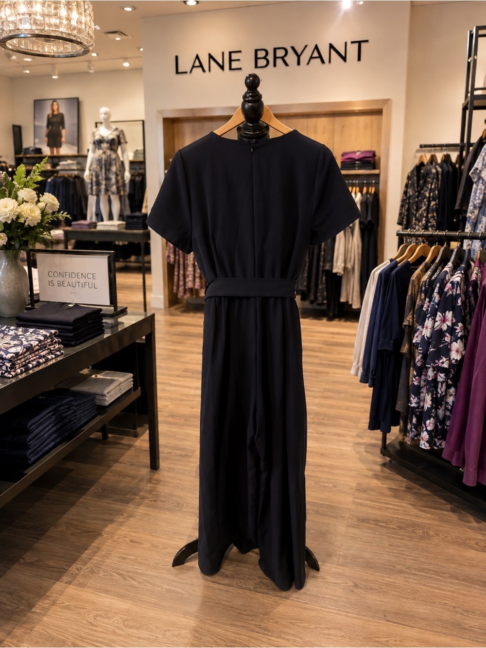 Lane Bryant Navy Short-Sleeve Tie-Waist Jumpsuit - Picture 2 of 3